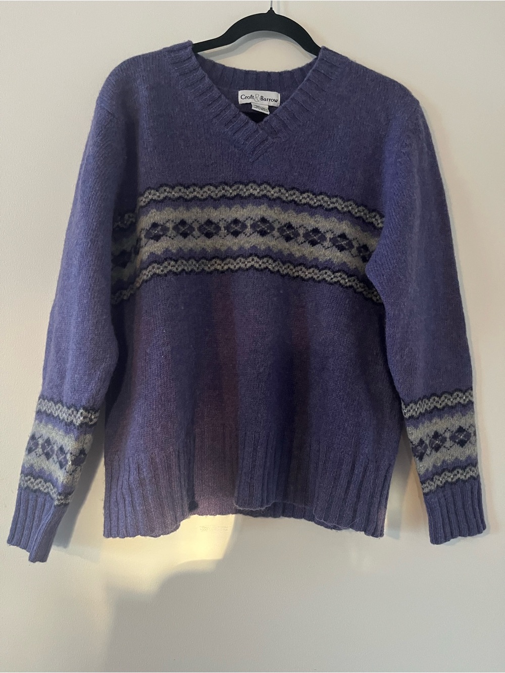 Vintage Croft & Barrow Womens 100% Wool Purple Fair Isle Sweater Large Nordic